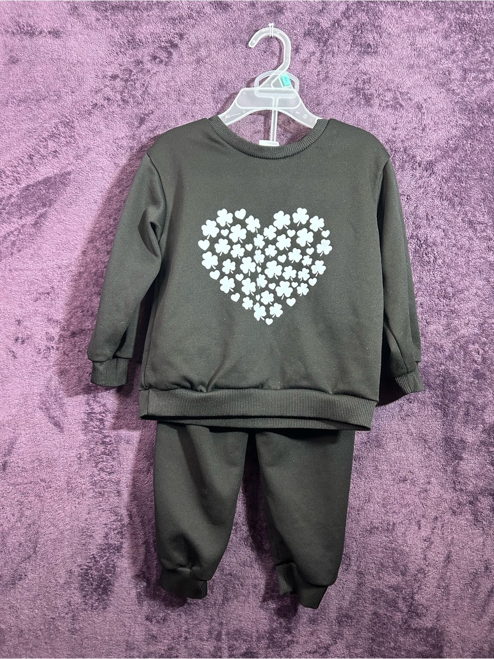 SHEIN Black Heart Floral Sweatshirt and Jogger Set